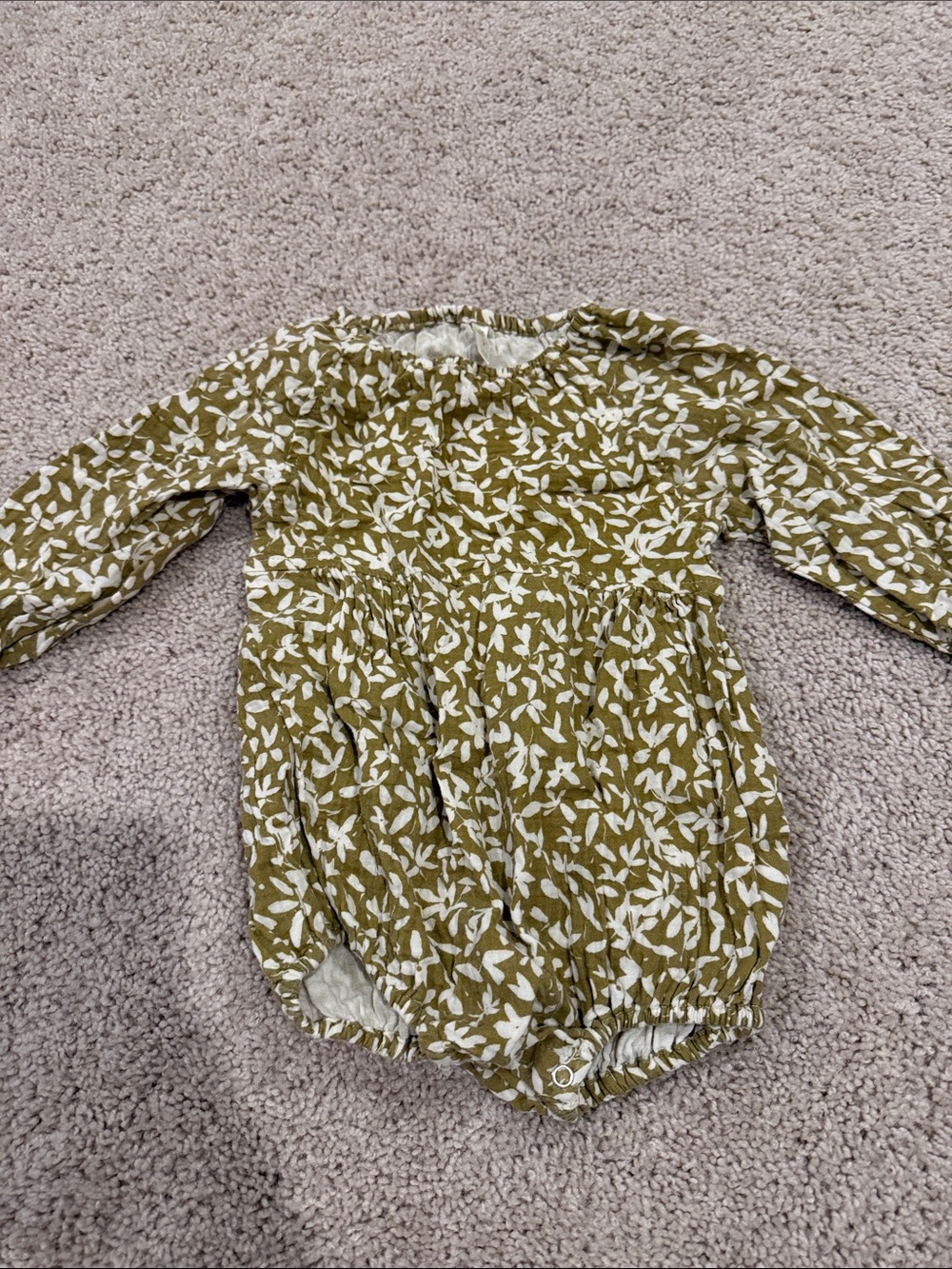 Rylee + Cru Olive Green Floral Long-Sleeve Baby Romper